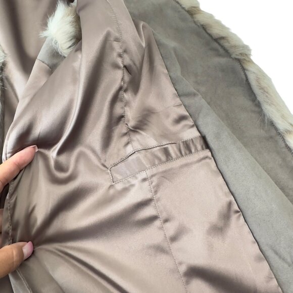 Tahari ASL Faux Fur Vest Beige Women SZ Medium -Open Front - Picture 5 of 11